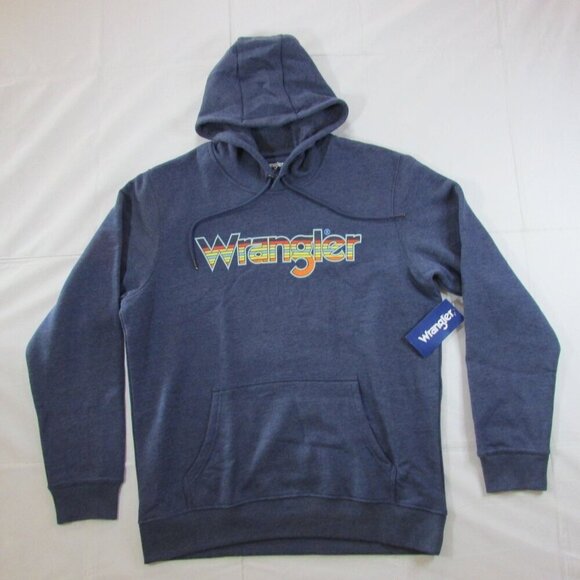 Wrangler Men's Serape Logo Graphic Hooded Pullover Sweatshirt Denim Heather - Picture 1 of 2